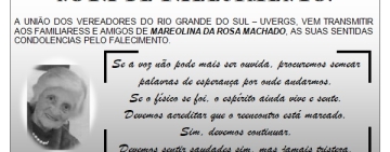 Nota Falecimento Senhora Mareolina da Rosa Machado.